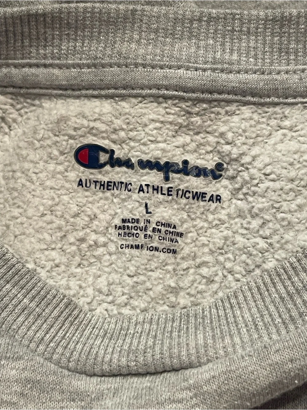 Champion Heather Gray Crewneck Sweatshirt with Navy & Red Logo